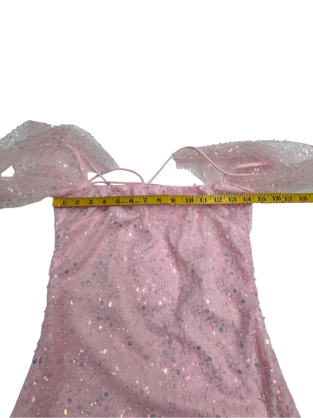Sequin Flare Long Sleeve Dress in Pink. - Picture 5 of 10